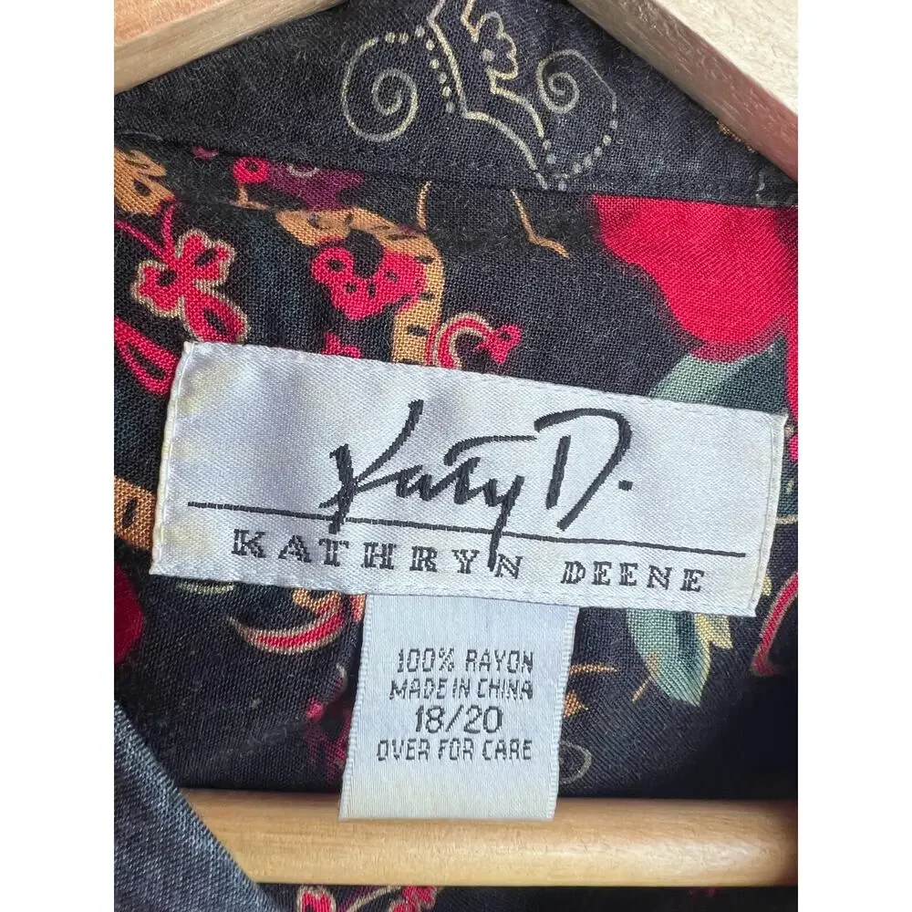 Katy D. Kathryn Deene Women's Vintage 80s Blouse Hawaiian Long Sleeve Size 18/20 - Picture 4 of 5